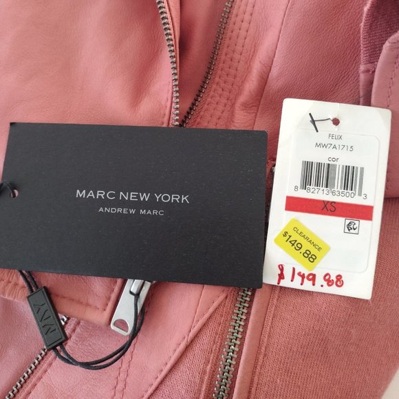 Marc New York Coral Pink Felix Knit Panel Moto Leather Jacket - Picture 11 of 16